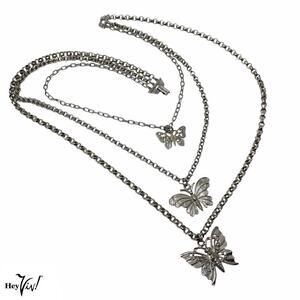 Vintage 3 Strand Chain Necklace w Three Unique Butterfly Pendants 18" - Hey Viv
